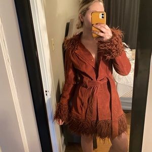 I love H81 | Forever21 Suede Leather Fur Trim Coat